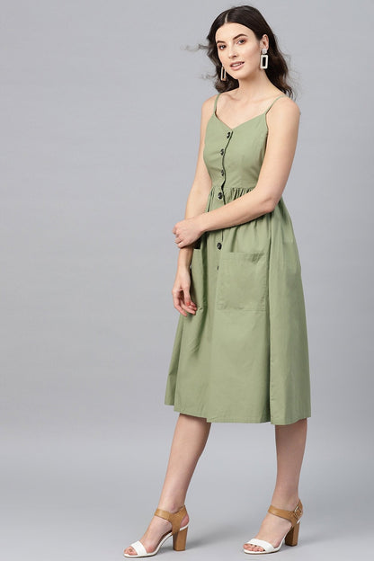 Women's Olive Front Open Strappy Dress