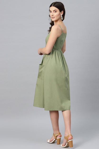 Women's Olive Front Open Strappy Dress