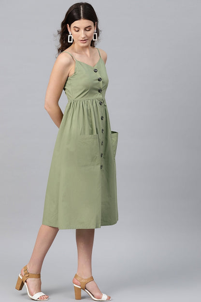 Women's Olive Front Open Strappy Dress
