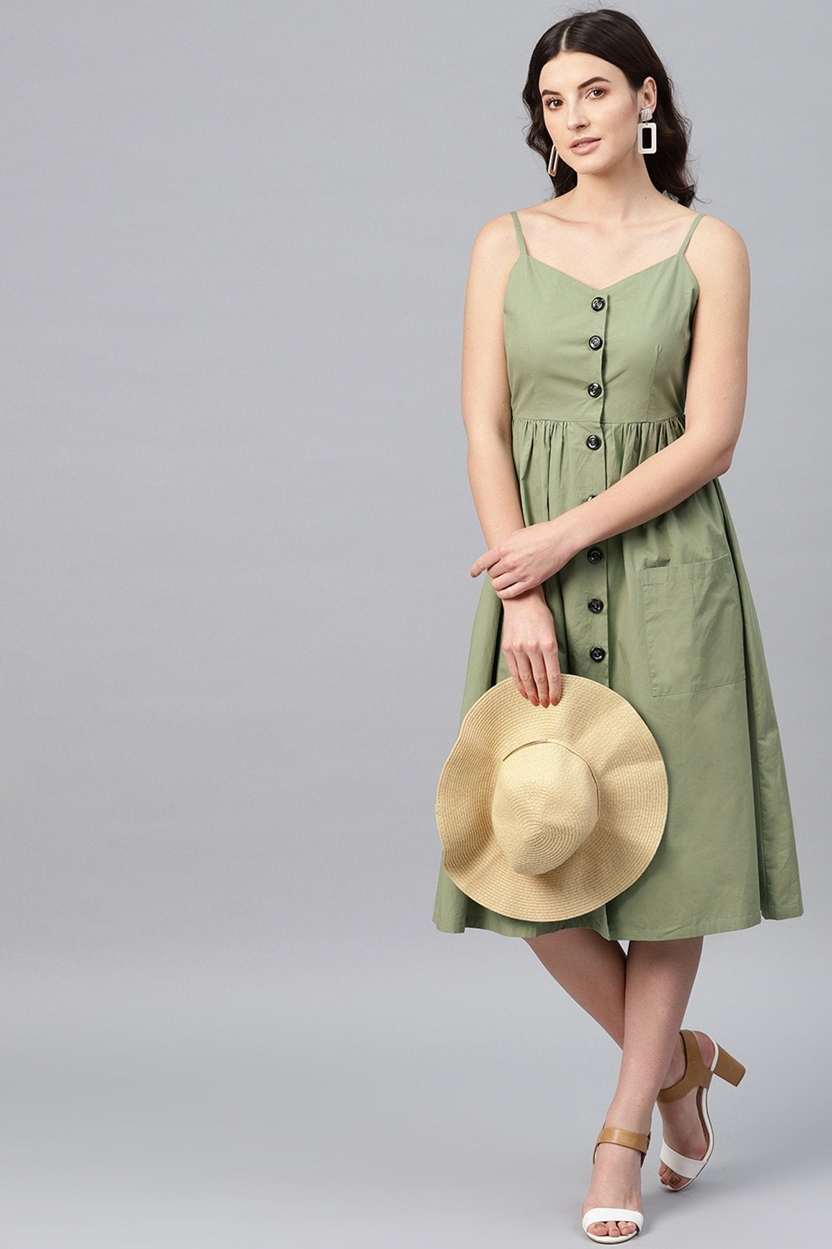 Women's Olive Front Open Strappy Dress