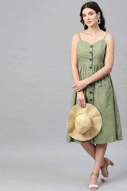 Women's Olive Front Open Strappy Dress