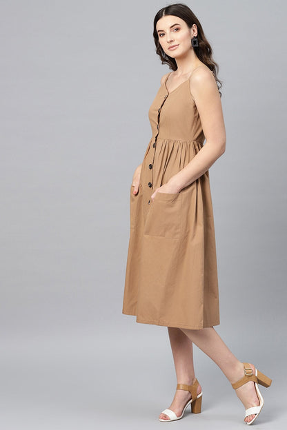Women's Brown Front Open Strappy Dress