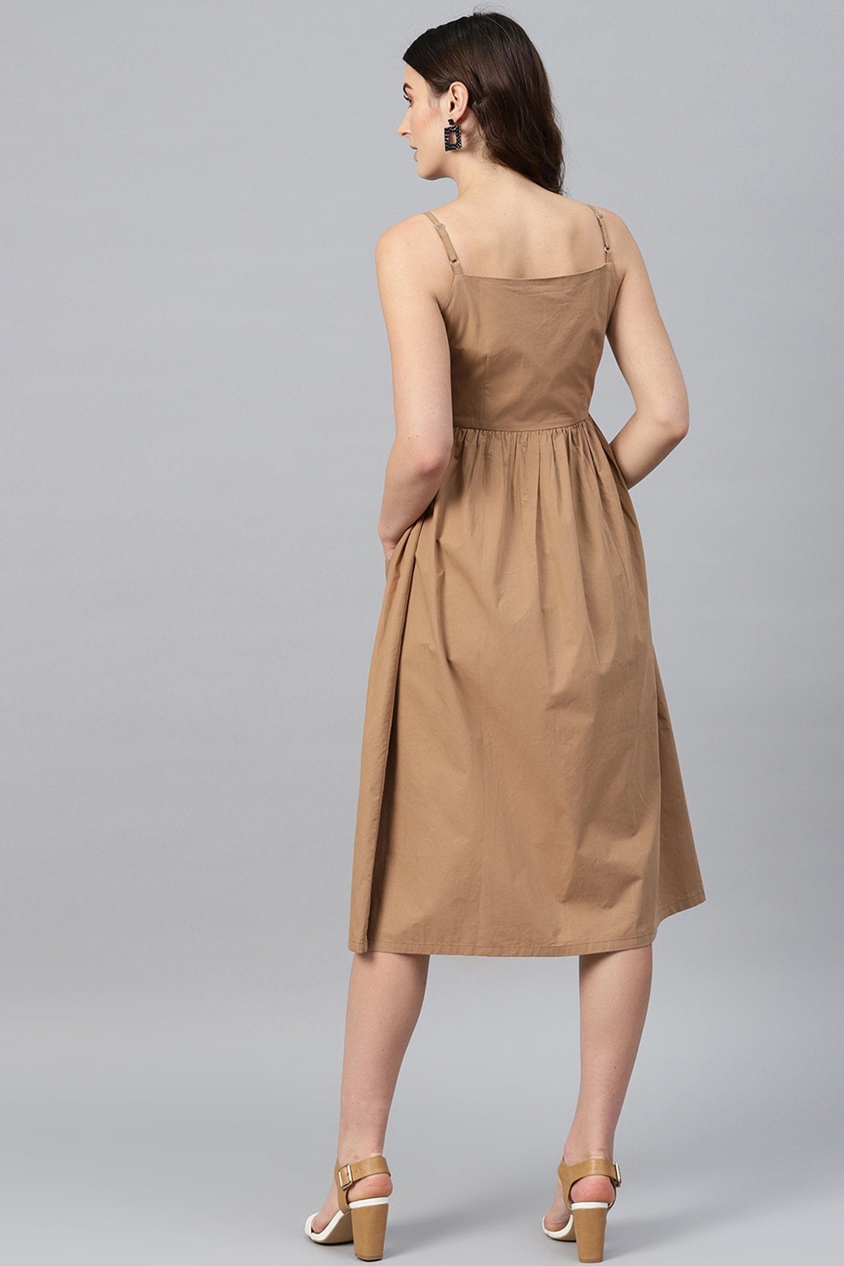 Women's Brown Front Open Strappy Dress