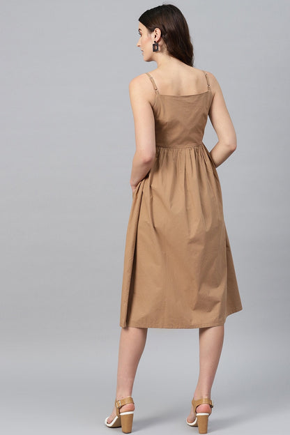 Women's Brown Front Open Strappy Dress
