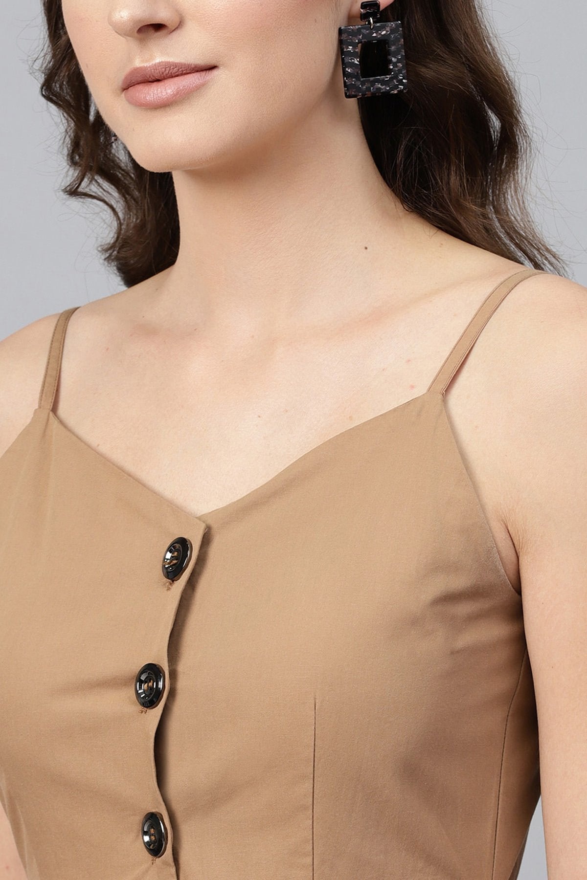 Women's Brown Front Open Strappy Dress