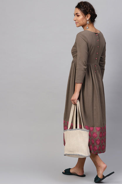 Women's Brown & Pink Big Booti Gathered Midi