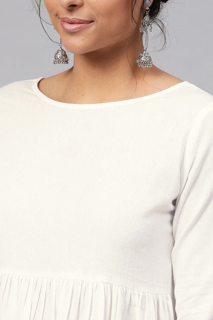Women's White Bird Print Gathered Midi
