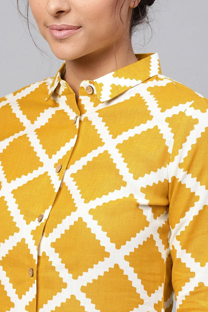 Women's Yellow & White Diamond Collared Shirt Maxi