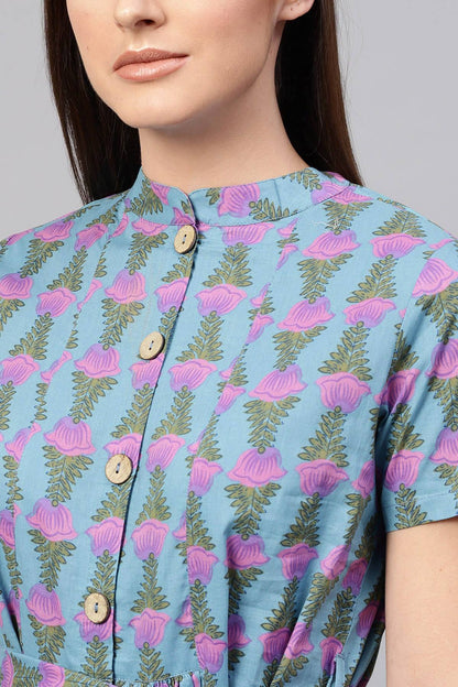 Women's Blue & Purple Tulip Tie-Up Flared Midi