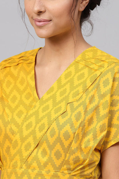 Women's Black & Yellow Ikat Collared Midi