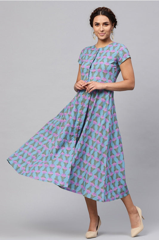 Women's Blue & Purple Tulip Print Midi