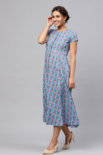 Women's Blue & Purple Tulip Print Midi