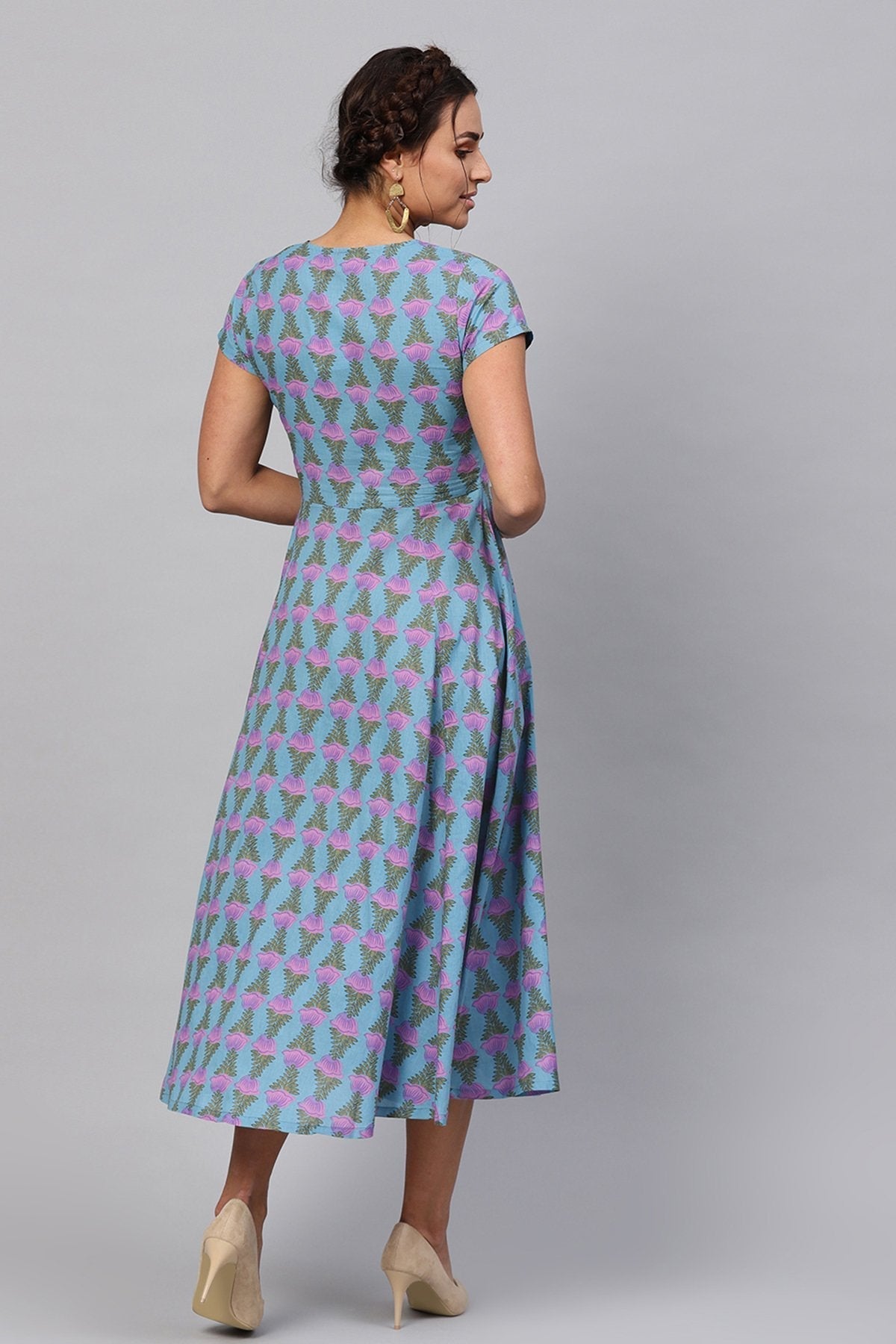 Women's Blue & Purple Tulip Print Midi