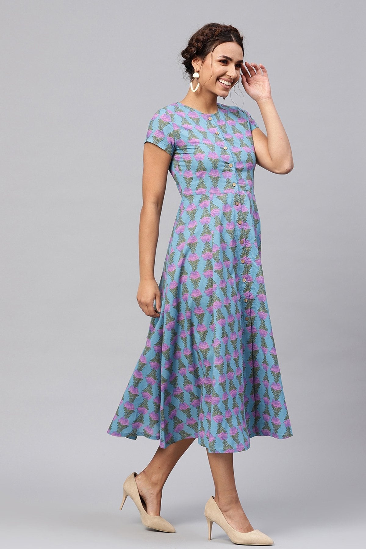 Women's Blue & Purple Tulip Print Midi