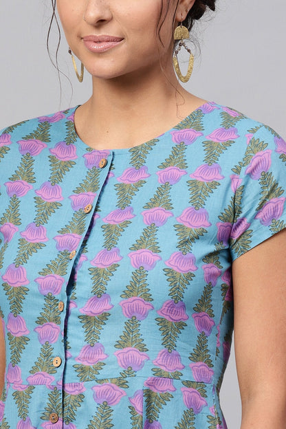 Women's Blue & Purple Tulip Print Midi