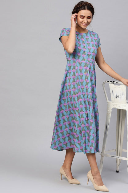 Women's Blue & Purple Tulip Print Midi