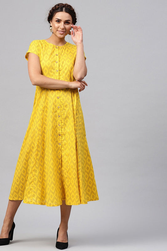 Women's Black & Yellow Ikat Midi