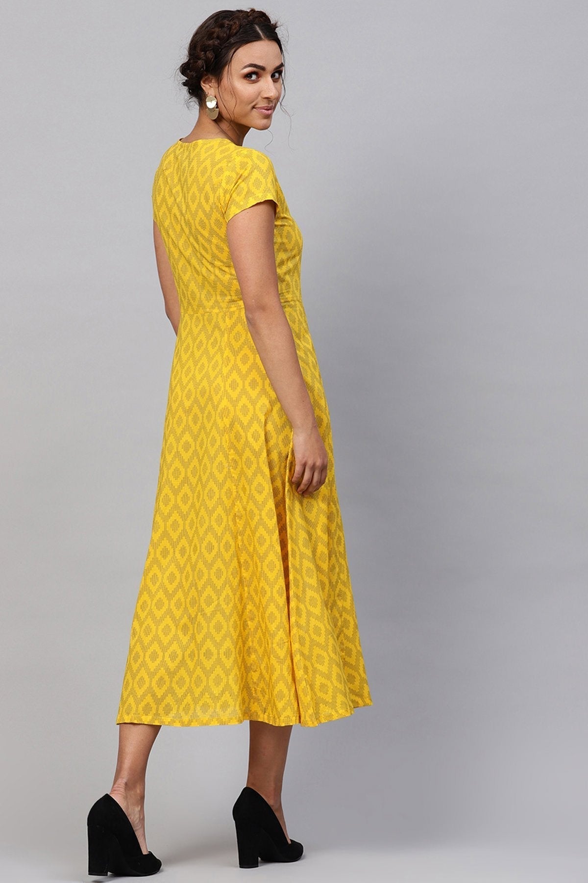 Women's Black & Yellow Ikat Midi