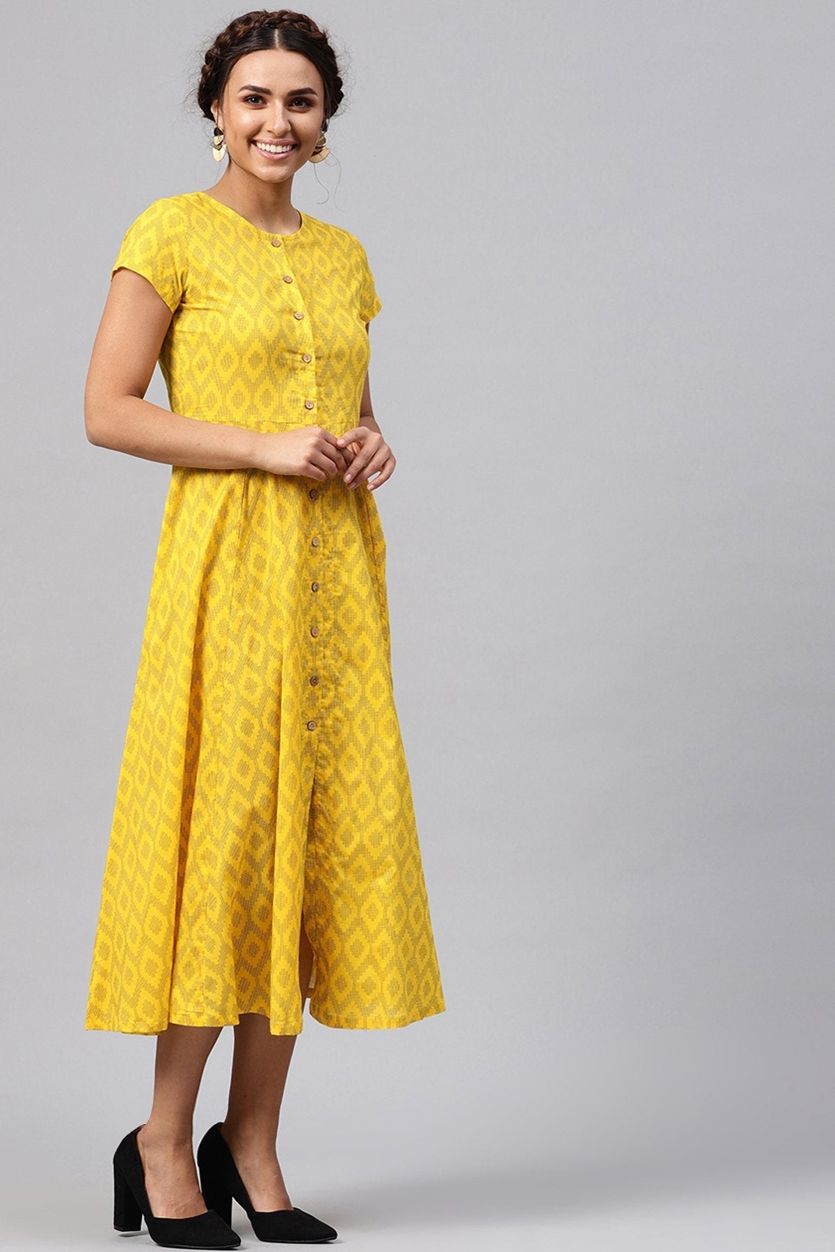 Women's Black & Yellow Ikat Midi