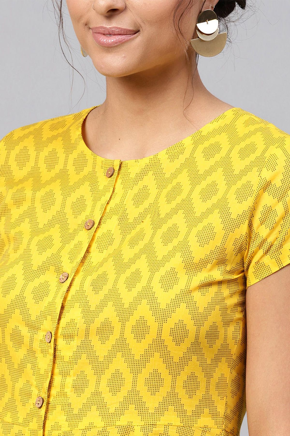 Women's Black & Yellow Ikat Midi