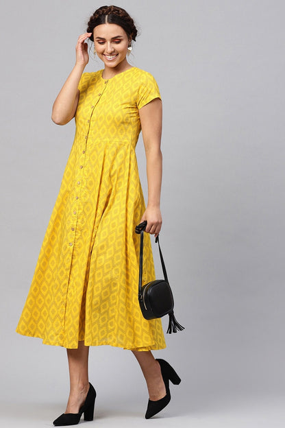 Women's Black & Yellow Ikat Midi