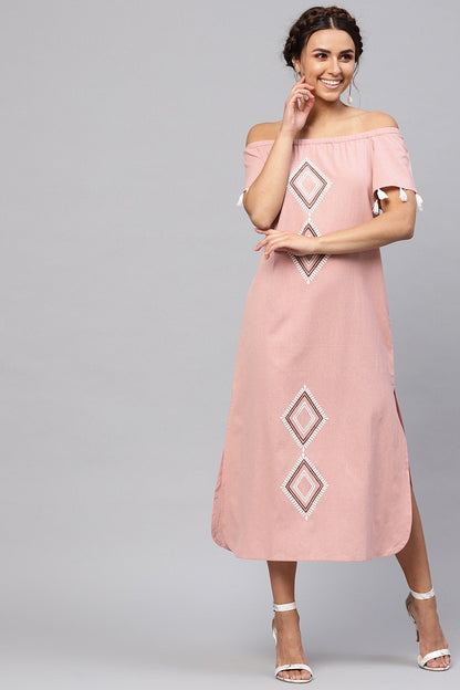 Women's Onion Pink Printed Off Shoulder Long Dress