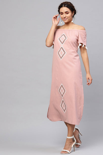 Women's Onion Pink Printed Off Shoulder Long Dress