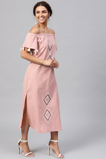 Women's Onion Pink Printed Off Shoulder Long Dress