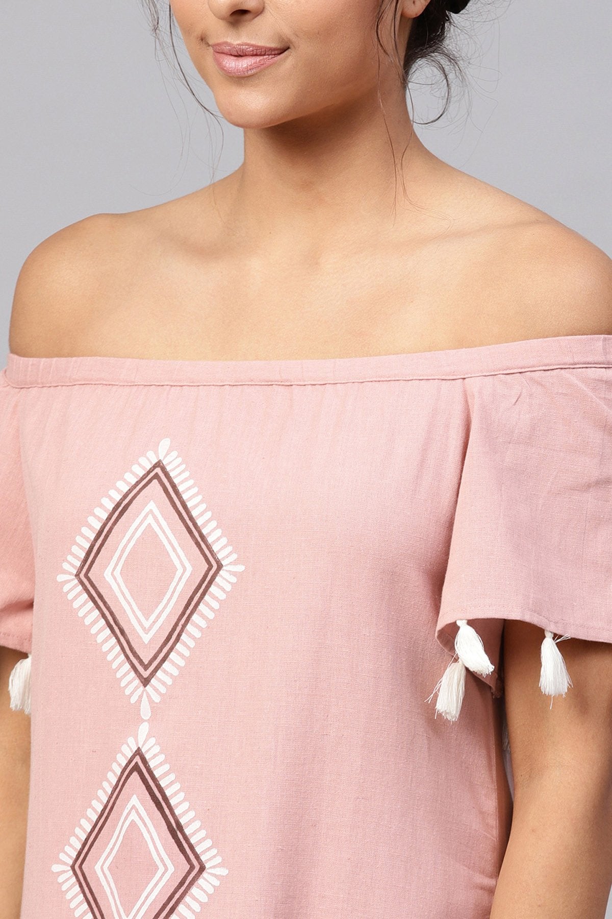 Women's Onion Pink Printed Off Shoulder Long Dress