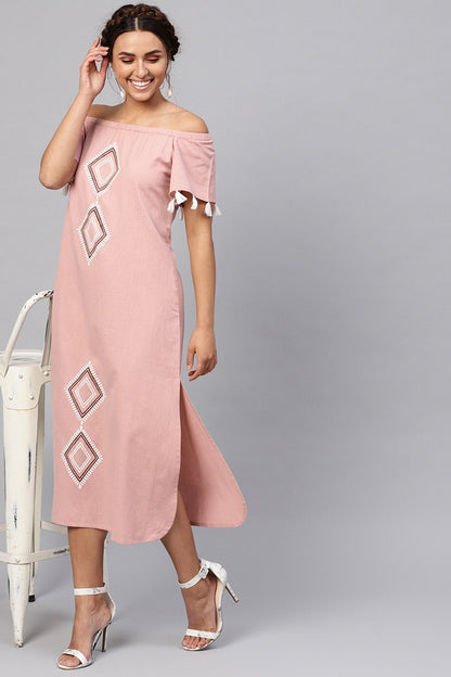 Women's Onion Pink Printed Off Shoulder Long Dress