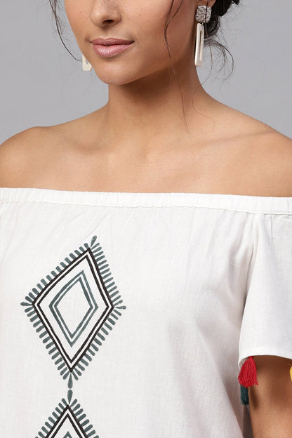 Women's White Printed Off Shoulder Long Dress