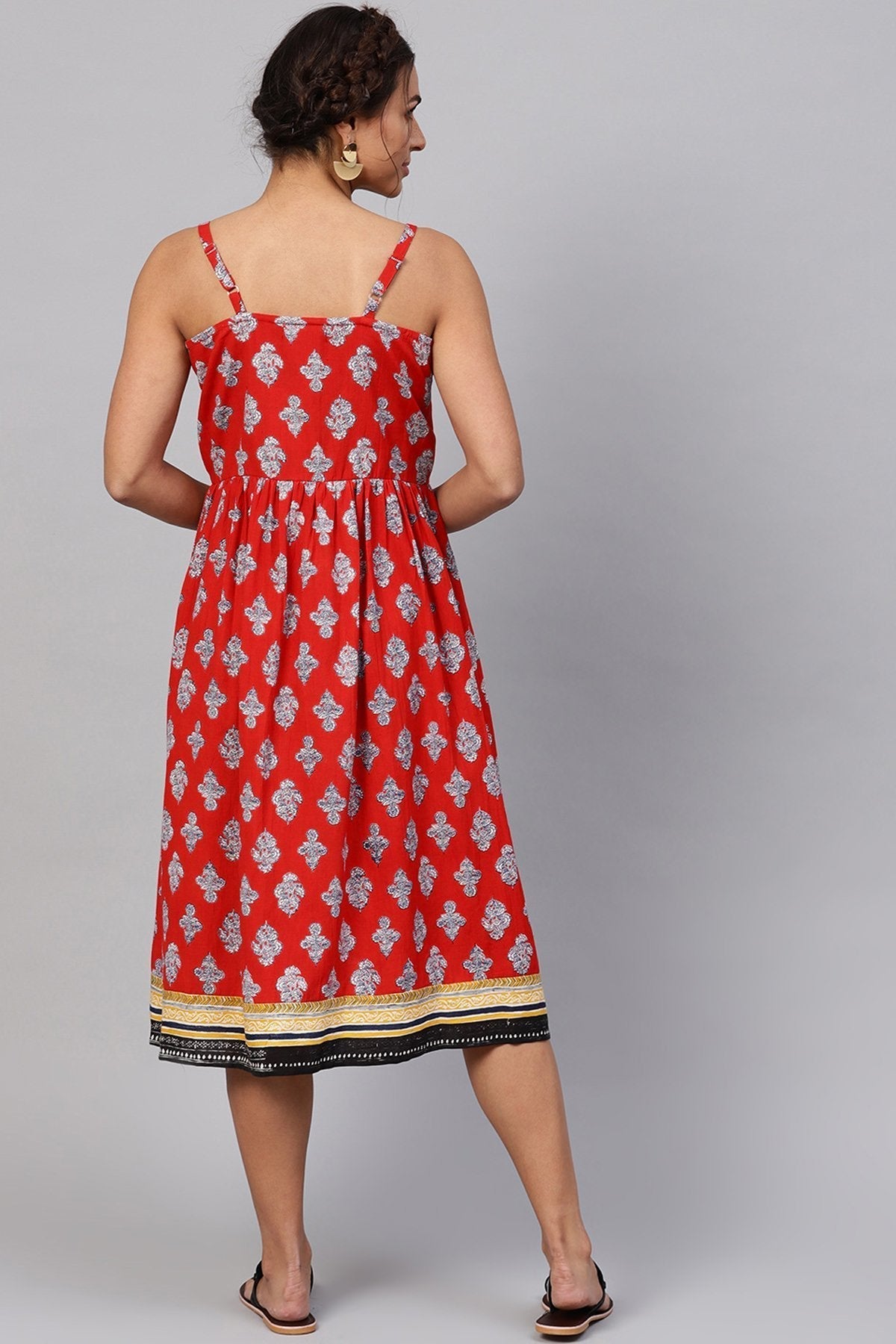 Women's Red Floral Strappy Placket Dress