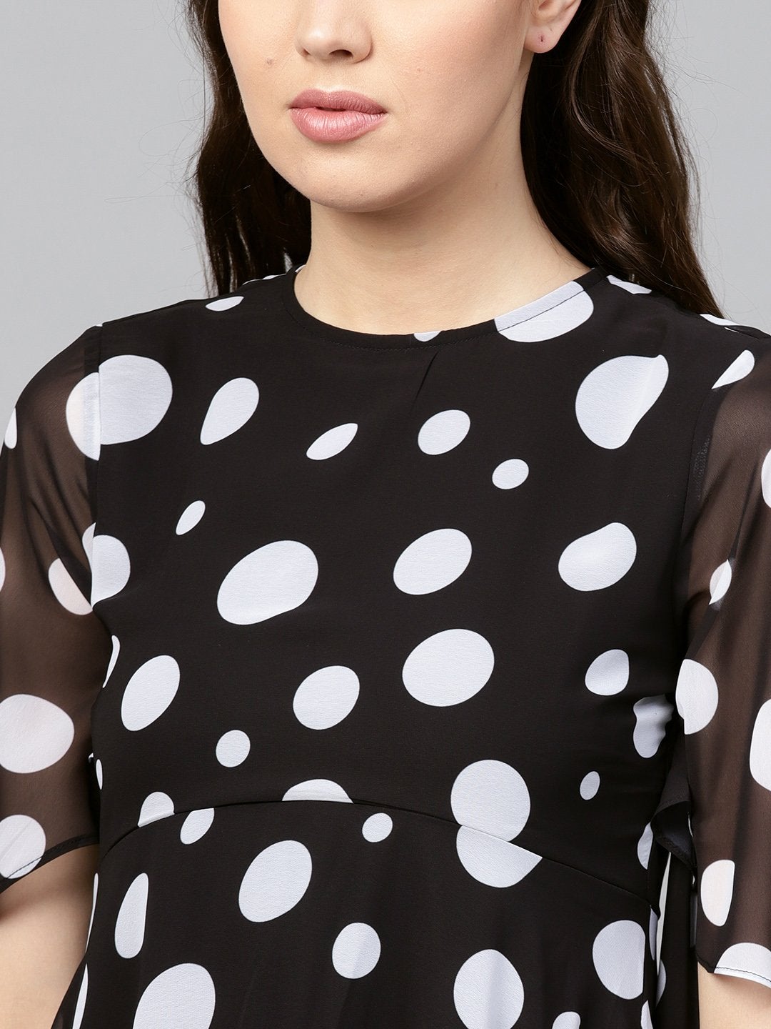 Women's Black Polka Flared Sleeve Dress