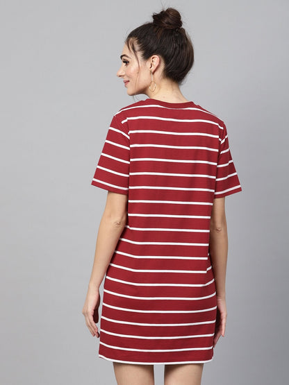 Women's Maroon White Stripe Shift Dress