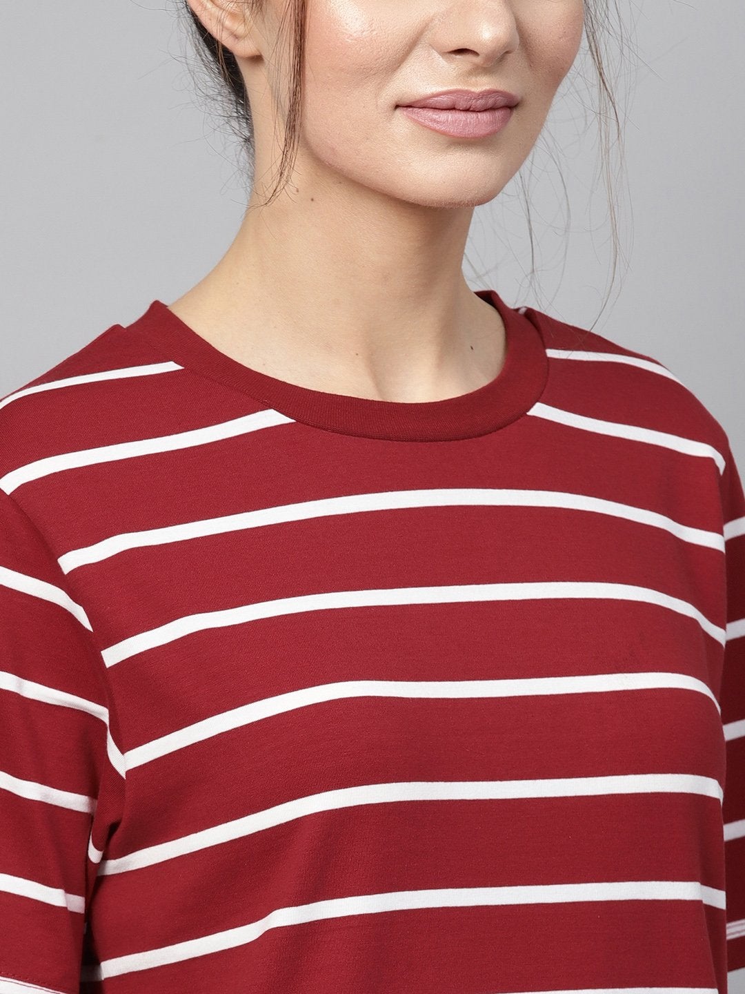 Women's Maroon White Stripe Shift Dress