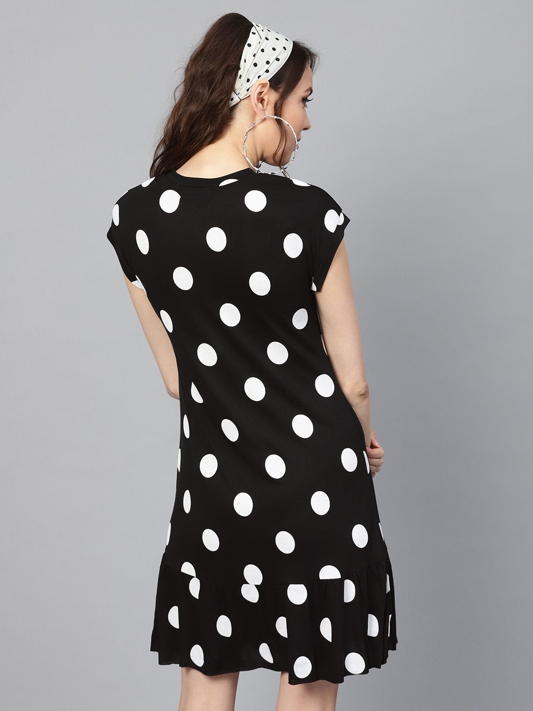 Women's Black & White Polka Frill Hem Dress