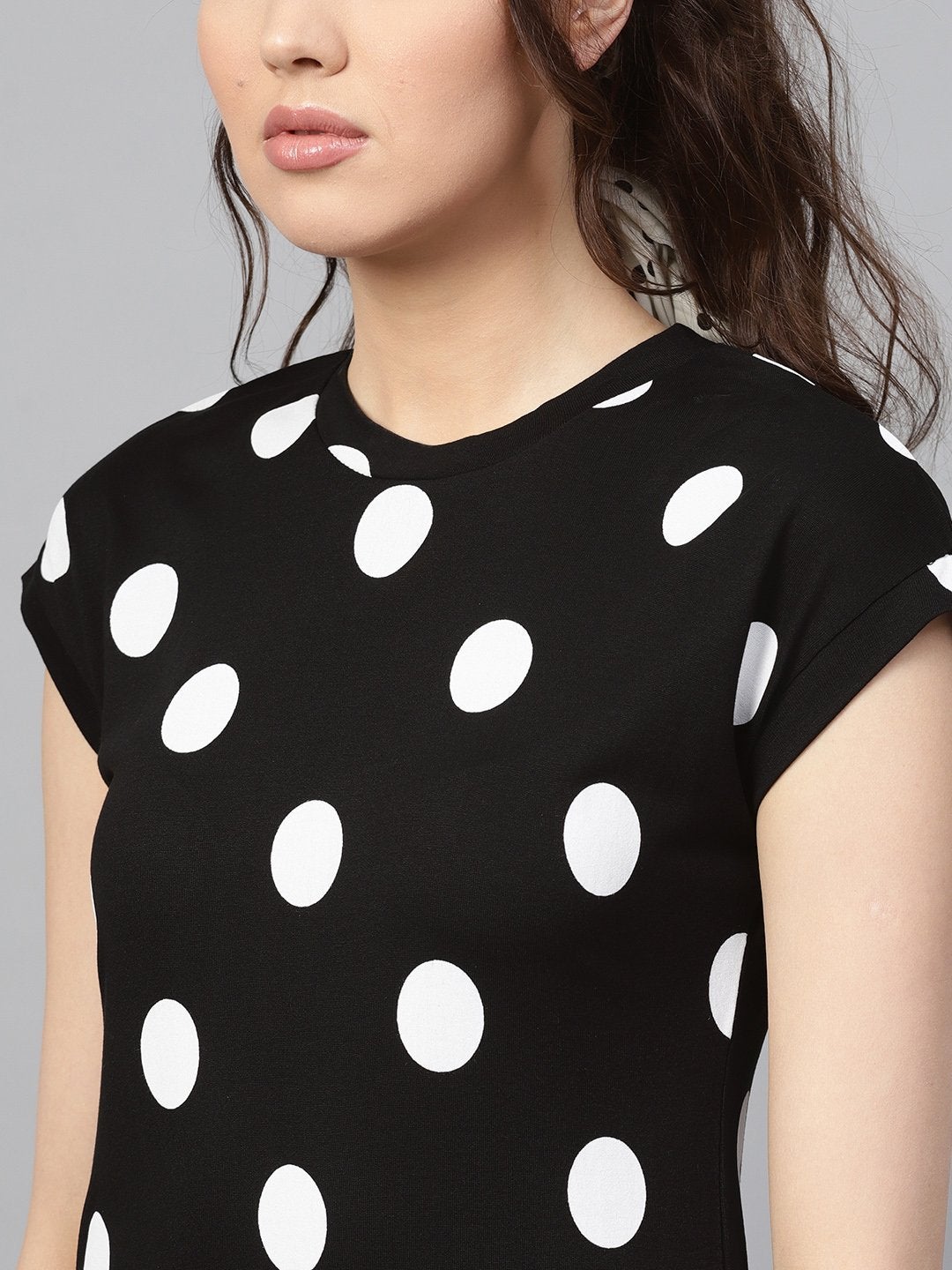 Women's Black & White Polka Frill Hem Dress