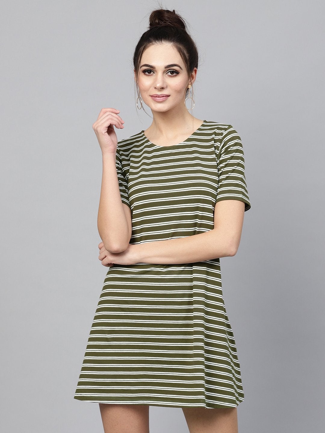 Women's Olive White Stripe Tent Dress