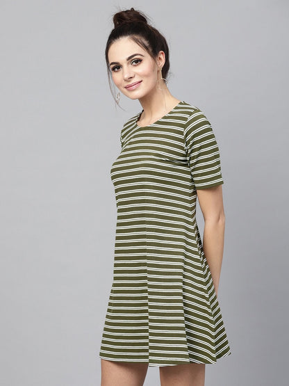 Women's Olive White Stripe Tent Dress