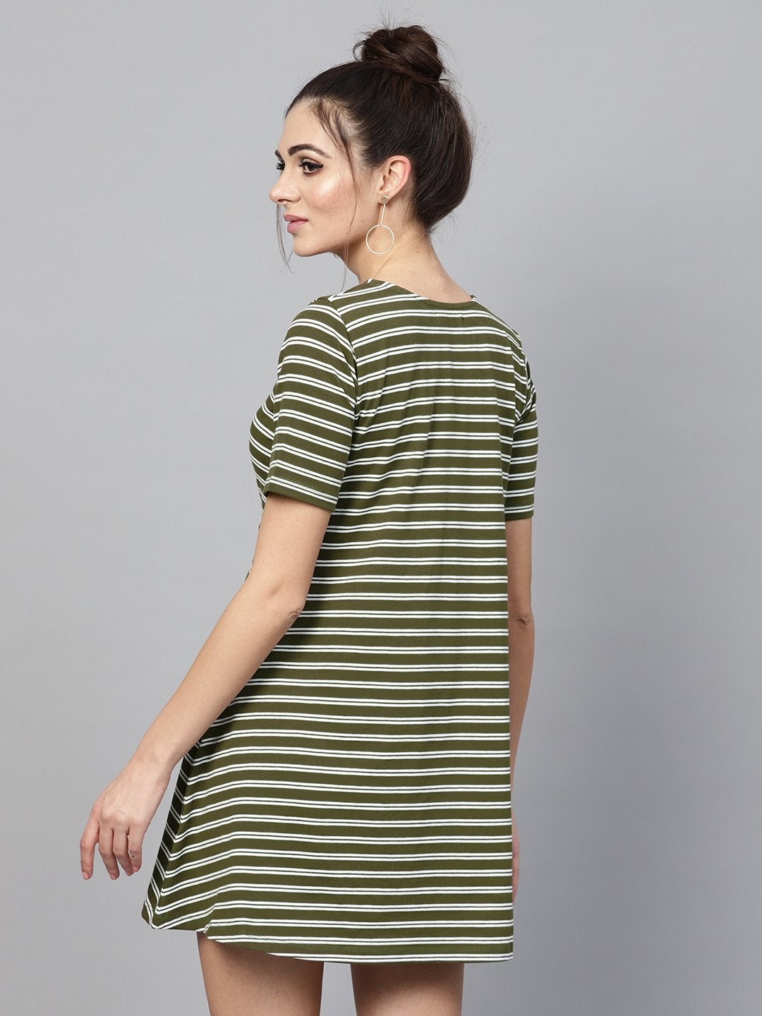 Women's Olive White Stripe Tent Dress