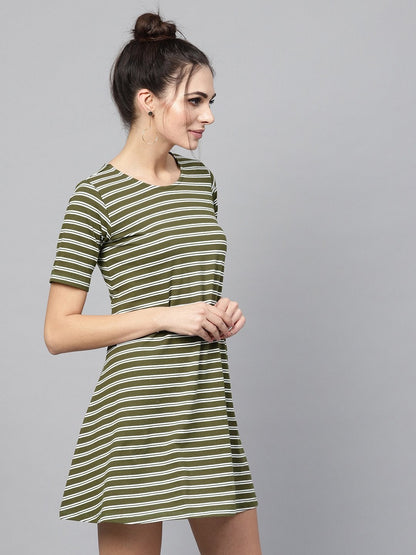Women's Olive White Stripe Tent Dress
