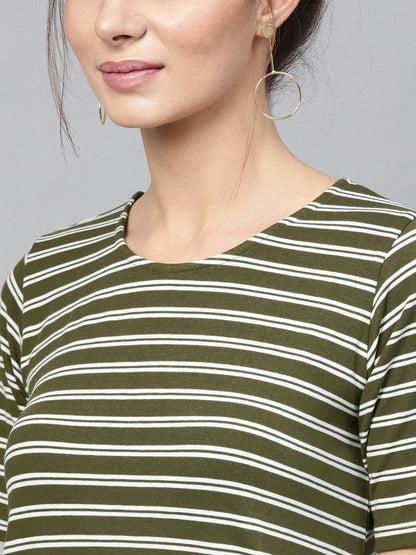 Women's Olive White Stripe Tent Dress