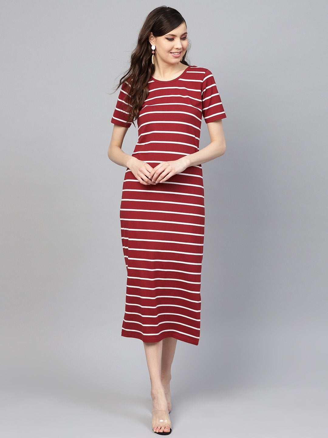 Women's Maroon White Stripe Maxi