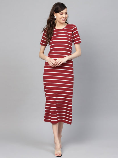Women's Maroon White Stripe Maxi
