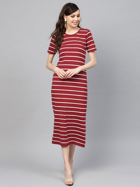 Women's Maroon White Stripe Maxi