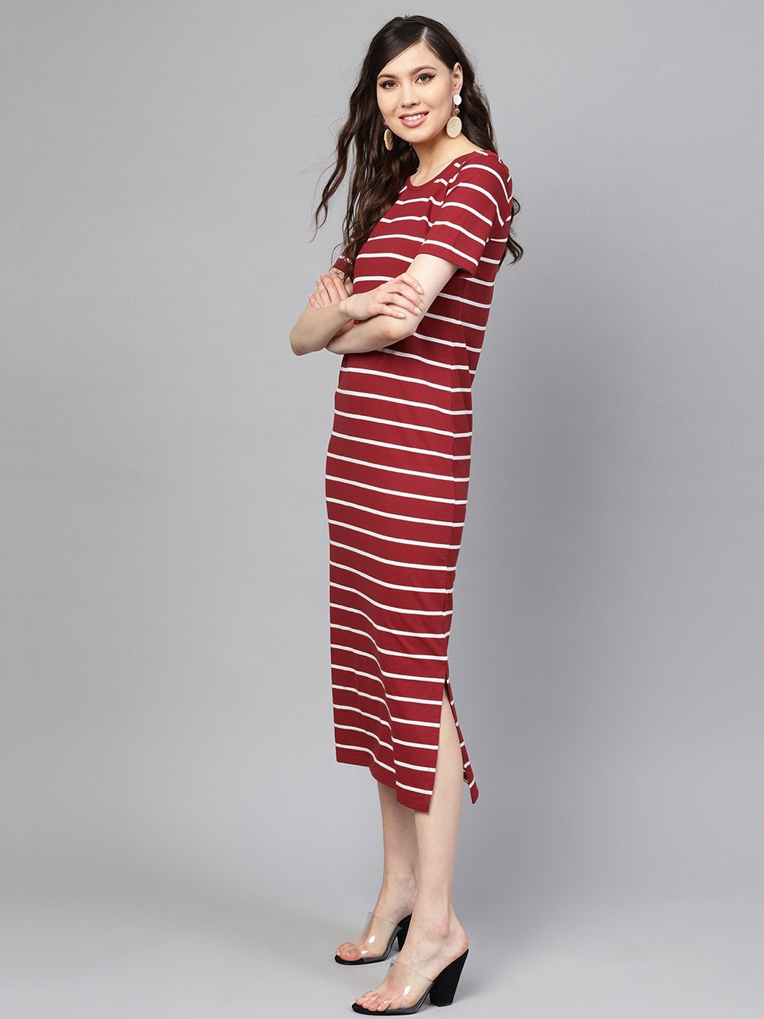 Women's Maroon White Stripe Maxi