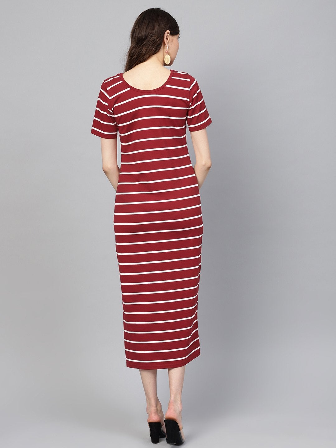 Women's Maroon White Stripe Maxi