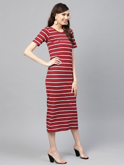 Women's Maroon White Stripe Maxi