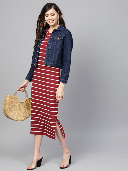 Women's Maroon White Stripe Maxi