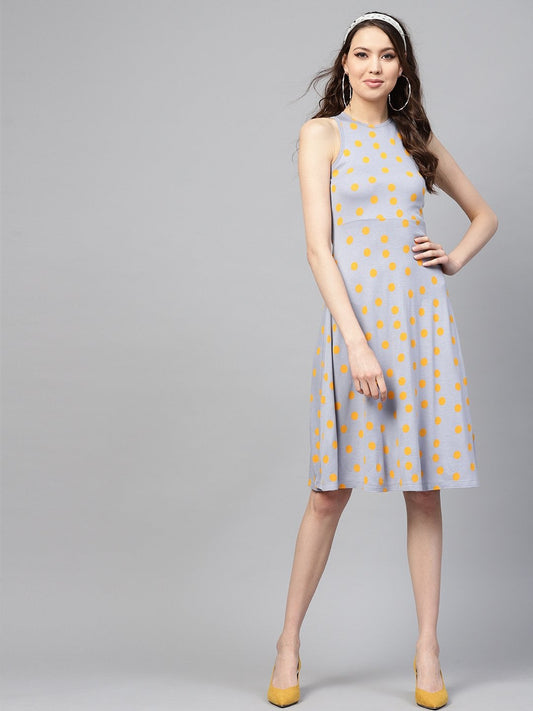 Women's Grey Yellow Polka Skater Dress